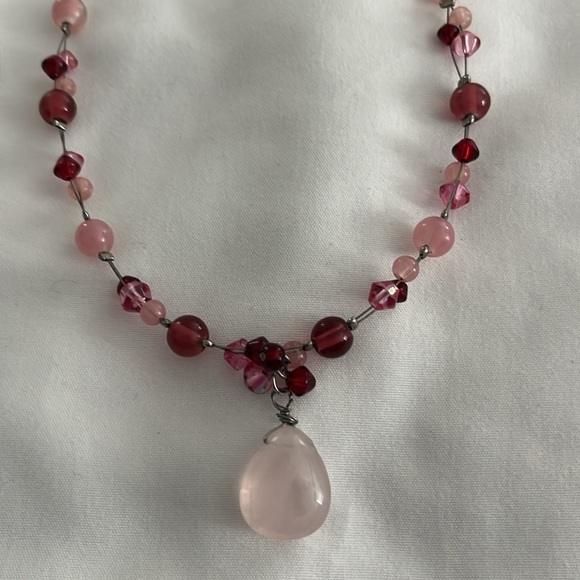 NY & Co. Pink Teardrop Beaded Necklace - Picture 2 of 3